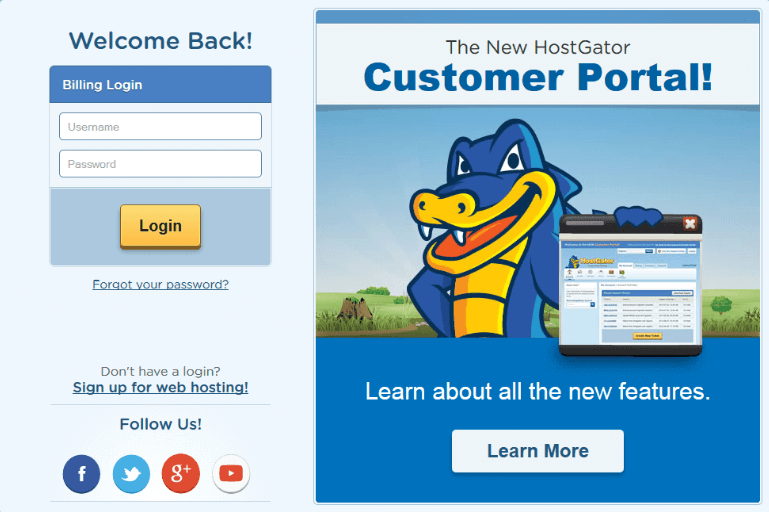 Log in to HostGator Billing account- How To Start A Blog In WordPress