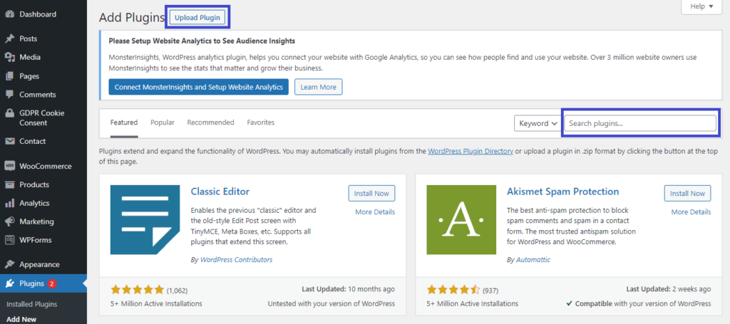how to search for wordpress plugin