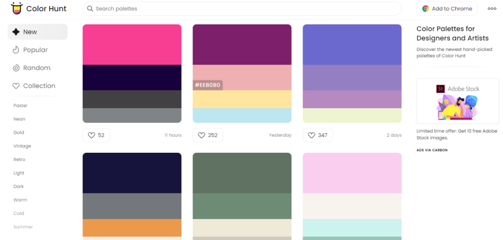 color hunt for choosing brand color palette- How To Start A Blog In WordPress