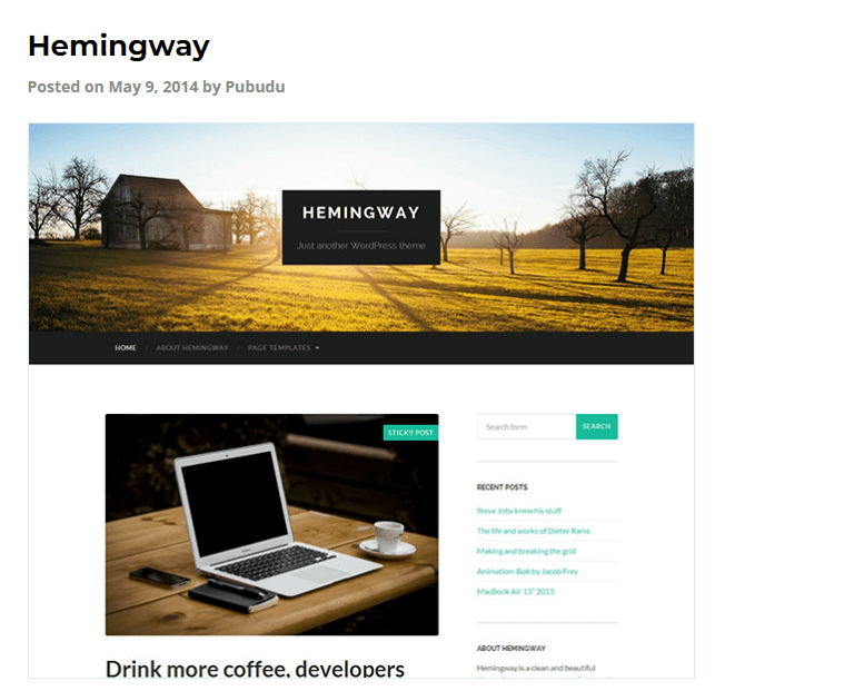 WordPress Themes For Blogs - Hemingway Free WordPress Theme