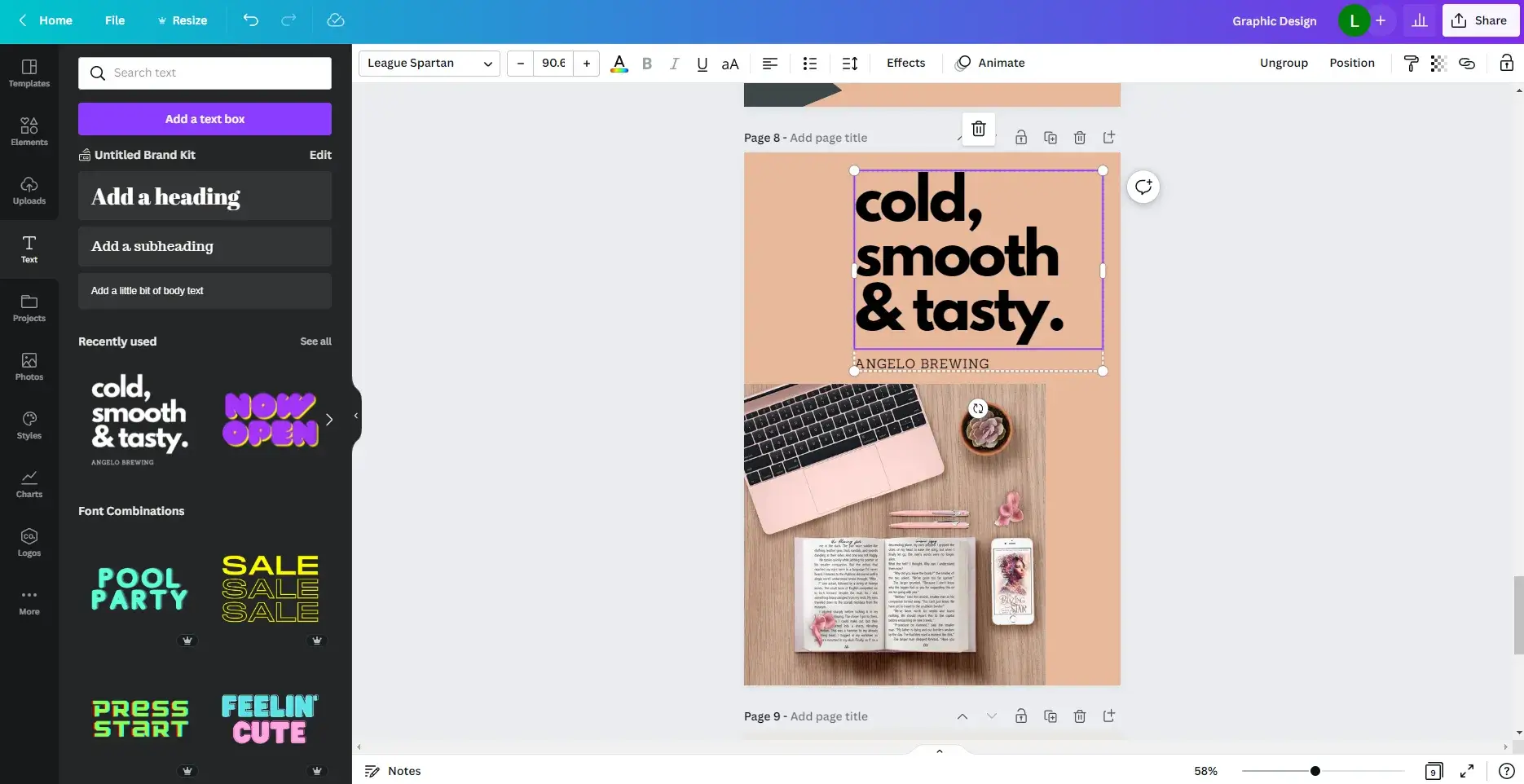 Add images and text to new layout in canva