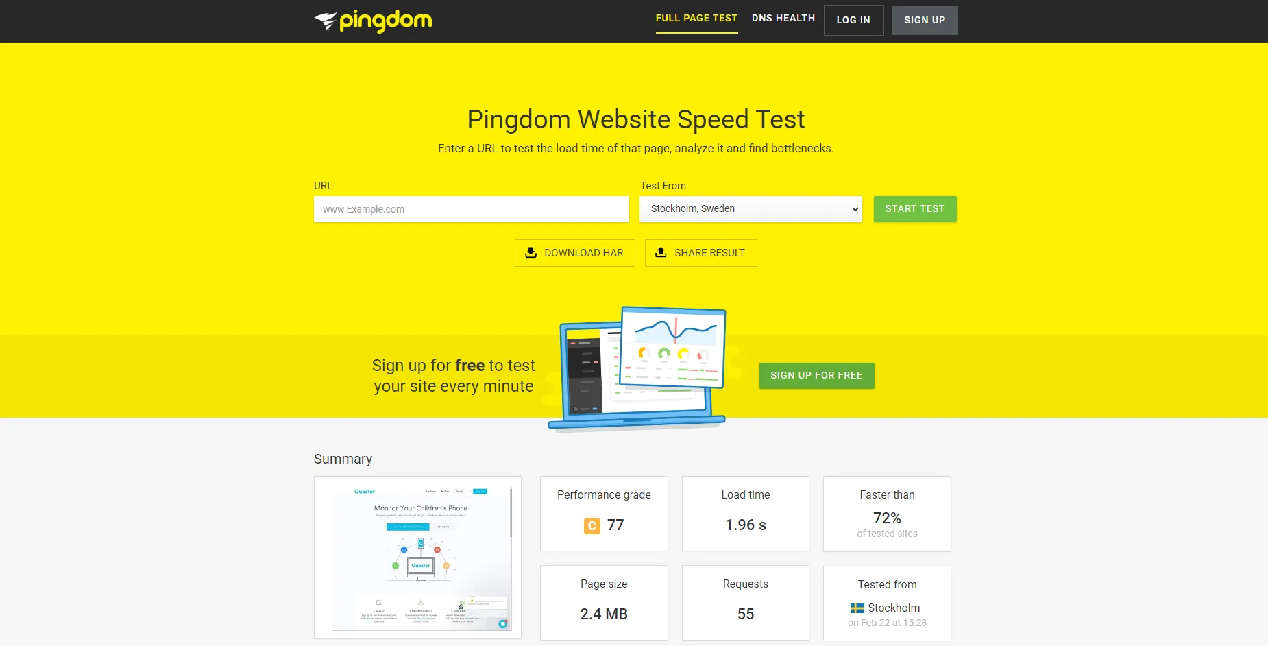 Pingdom website speedtest