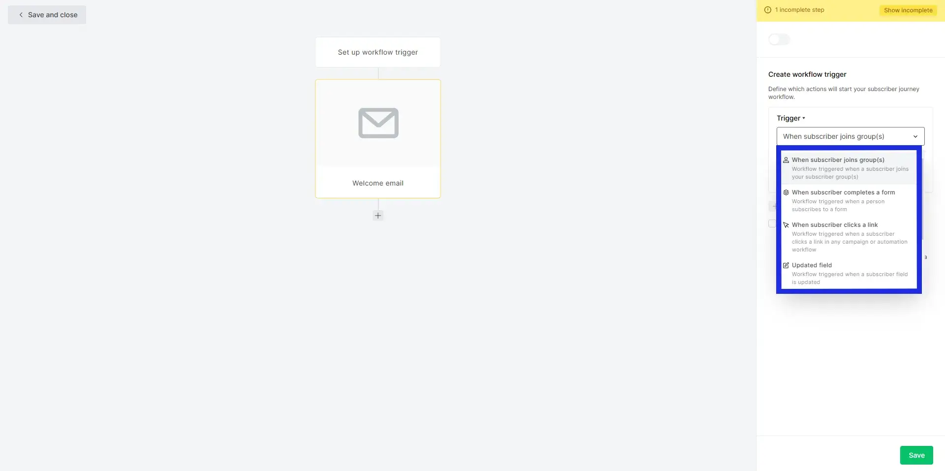 Customize mailerlite automation settings