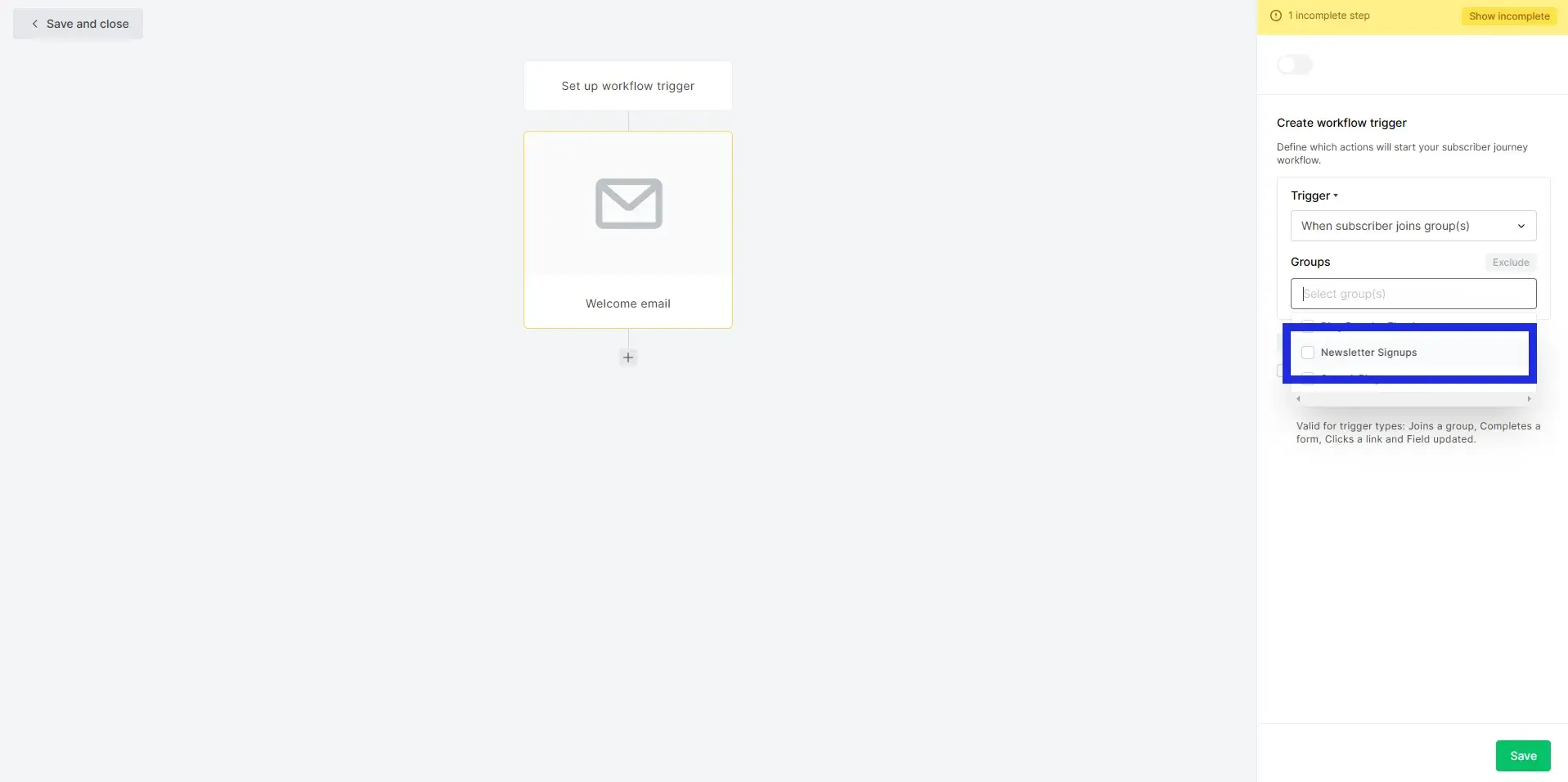 Email Automations: Specify groups in mailerlite