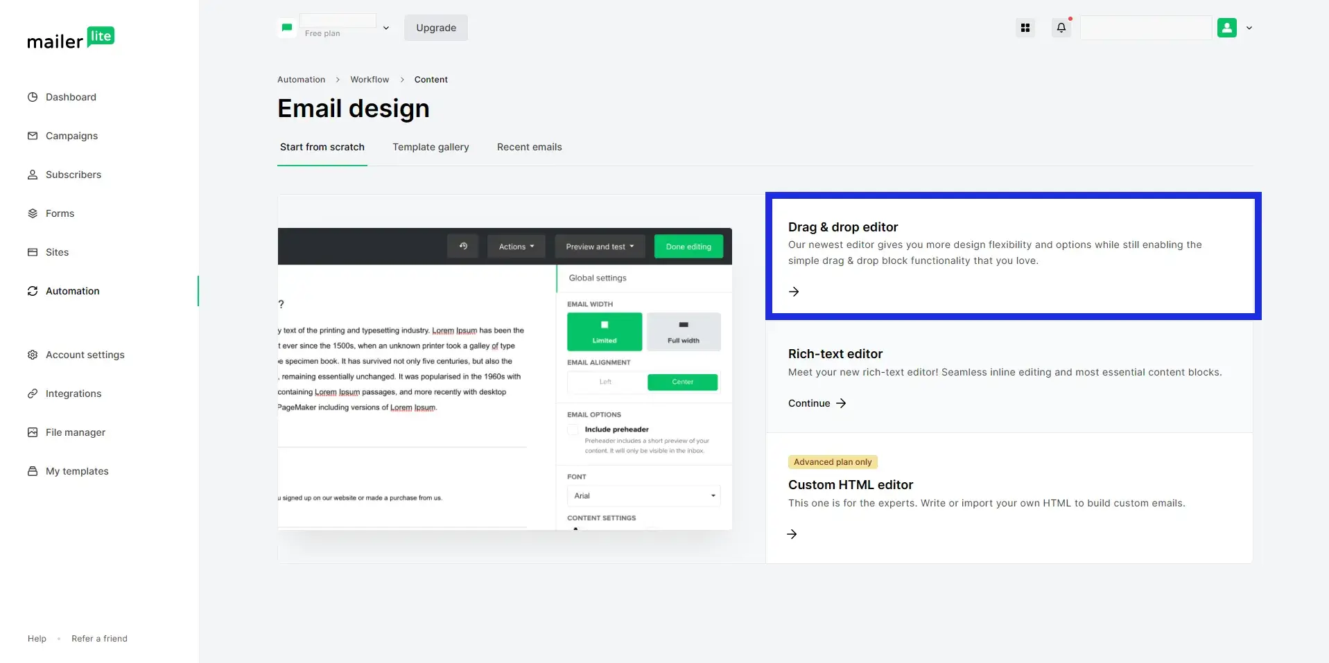 Design email automation