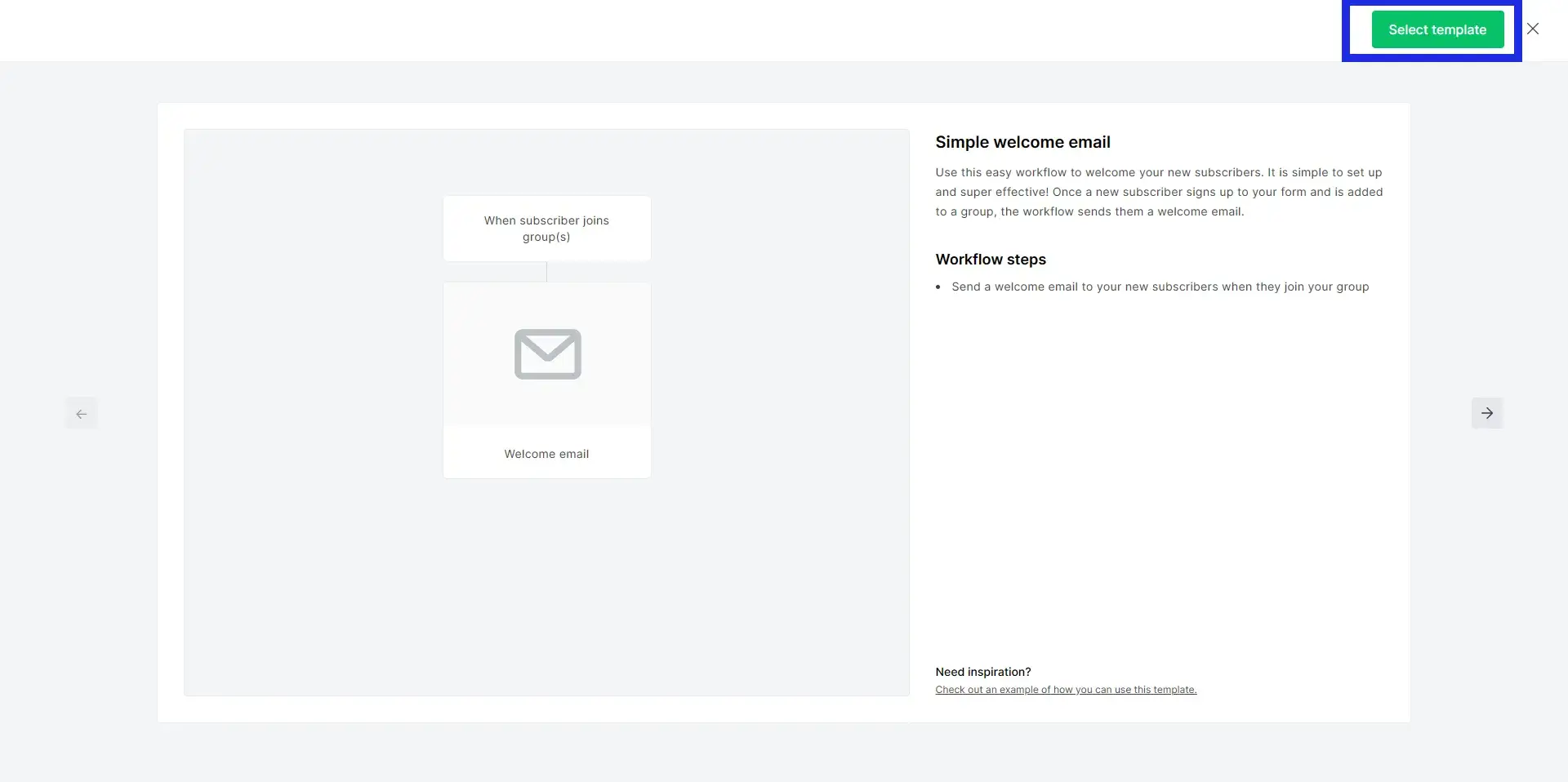 Email Automations: Select an email template in mailerlite