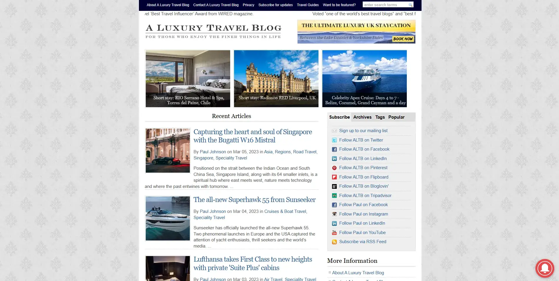 A luxury Travel Product review Blog
